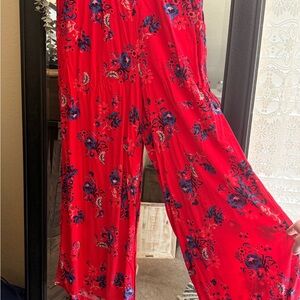 Torrid Red Floral Wide Leg Pants